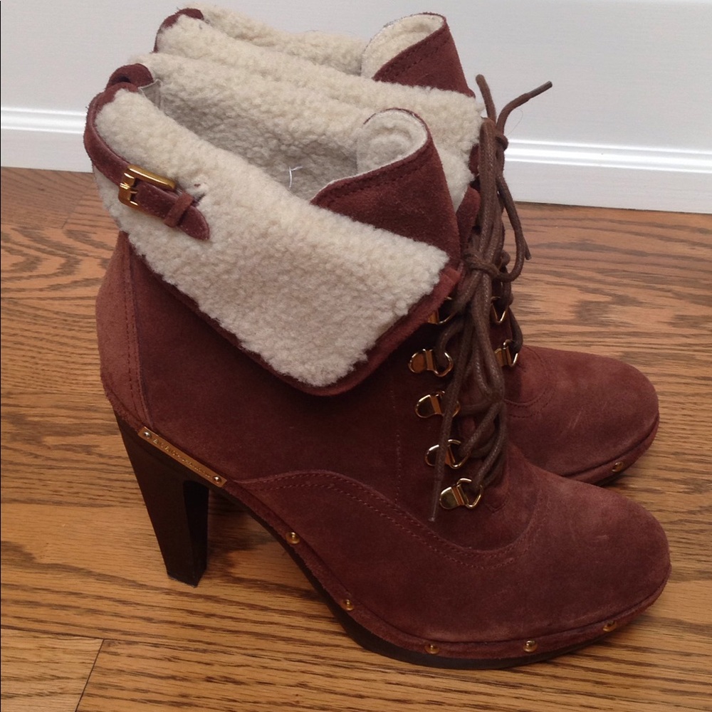 BCBGeneration Brown Suede Platform Lace-up Bootie